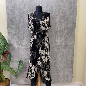 ECI New York Midi wrap dress women’s 10 lSleeveless asymmetrical hem Layer lined